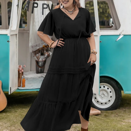 Plus Size Tie Neck Flutter Sleeve Dress - Image 6