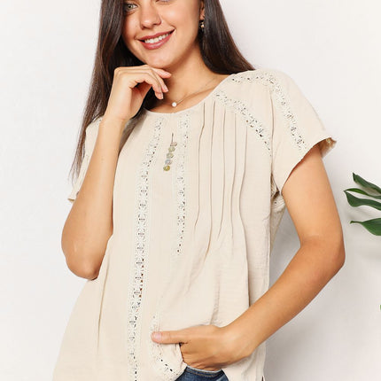 Double Take Crochet Buttoned Short Sleeves Top - Image 7