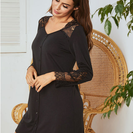 Lace Detail Long Sleeve Mini Lounge Dress - Image 8