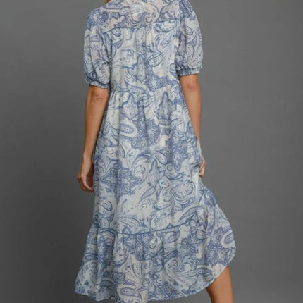 Umgee Full Size Printed Puff Short Sleeve Midi Dress Plus Size - Image 3