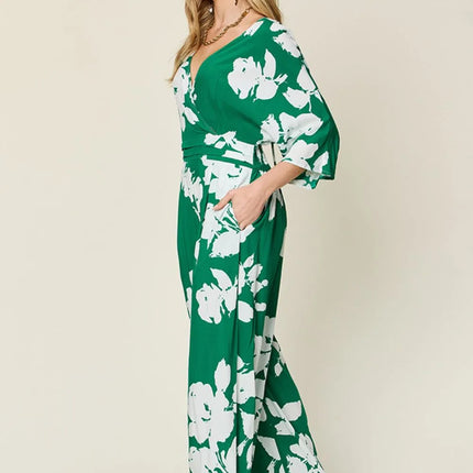 Double Take Full Size Printed Tie Back Wide Leg Jumpsuit - Image 13