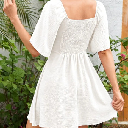 Smocked Back Knotted Flutter Sleeve Dress - Image 2