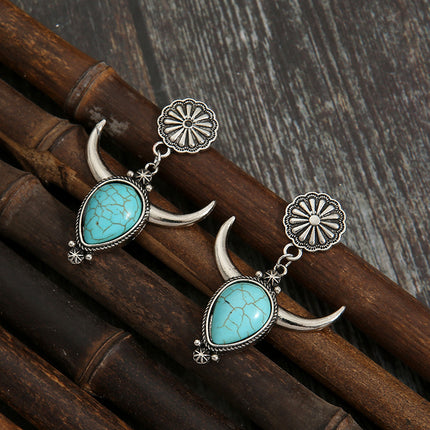 Artificial Turquoise Alloy Cow Head Earrings - Image 2