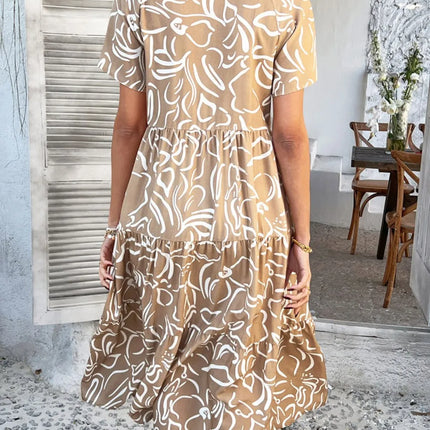 Devine Printed Johnny Collar Button Down Short Sleeve Midi Shirt Dress - Image 12