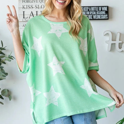 HOPELY Star Pattern Oversized Waffle T-Shirt - Image 1