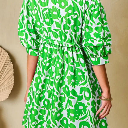 Printed Puff Half Sleeve V Neck Babydoll Dress - Image 2