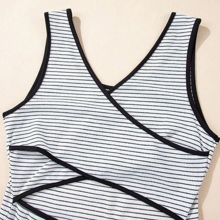 Stripe Crisscross Side Slits Slim Fit Sleeveless Midi Dress - Image 9