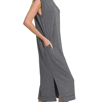 Zenana French Terry Sleeveless Round Neck Midi Dress - Image 2