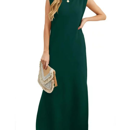 Full Size Slit Round Neck Sleeveless Maxi Tank Dress Plus Size - Image 6