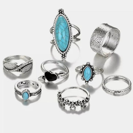 Turquoise Alloy 8-Piece Ring Set - Image 2