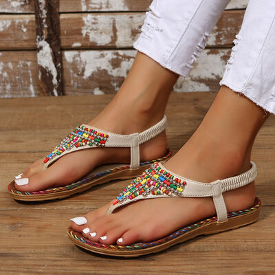PU Leather Beaded Flat Sandals - Image 3