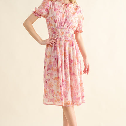 And The Why Full Size Smocked Waist Printed Midi Dress - Image 1