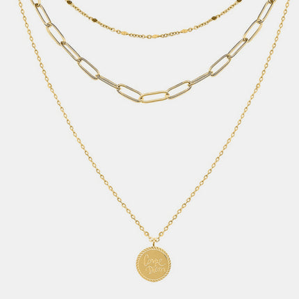 18K Gold-Plated Three-Layered Engraved Necklace - Image 3