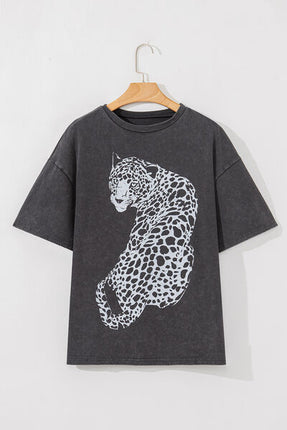 Cheetah Mineral Wash Round Neck Half Sleeve T-Shirt - Image 6