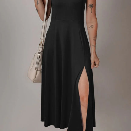 Side Slit Scoop Neck Wide Strap Dress - Image 8