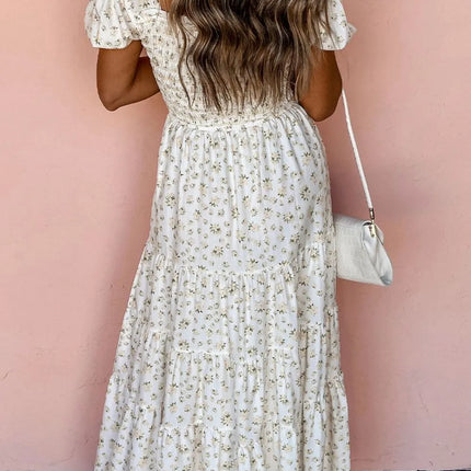 Floral Smocked Short Puff Sleeve Maxi Dress - Image 2