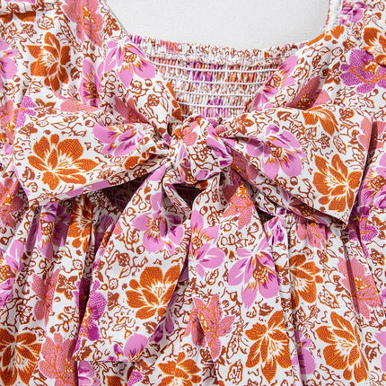 Floral Square Neck Knotted Ruffle Midi Dress - Image 10