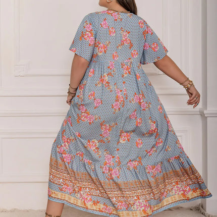 Plus Size Printed Tie Neck Flutter Sleeve Maxi Dress - Image 5