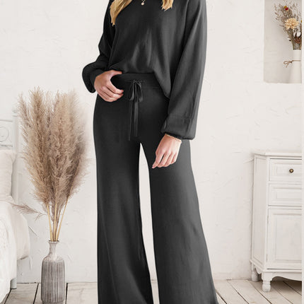 Long Sleeve Lounge Top and Drawstring Pants Set - Image 4