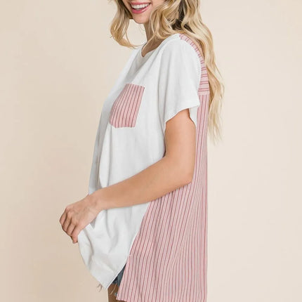 Cotton Bleu by Nu Label Contrast Striped Short Sleeve T-Shirt - Image 3