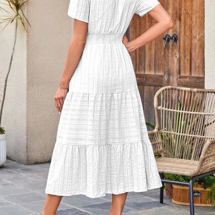 Tiered Notched Short Sleeve Dress - Image 15
