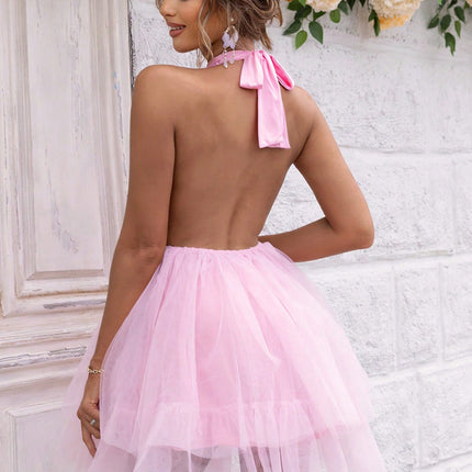 Halter Neck Backless Mesh Dress - Image 2