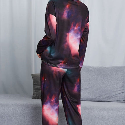 Shiny Tie-Dye Crewneck Top and Drawstring Waist Joggers Lounge Set - Image 3