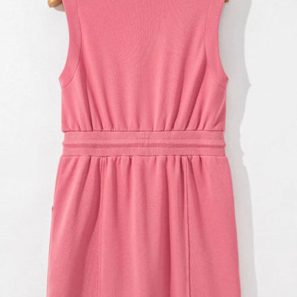 French Terry Zipped Collar Sleeveless Drawstring Waist Mini Dress - Image 19