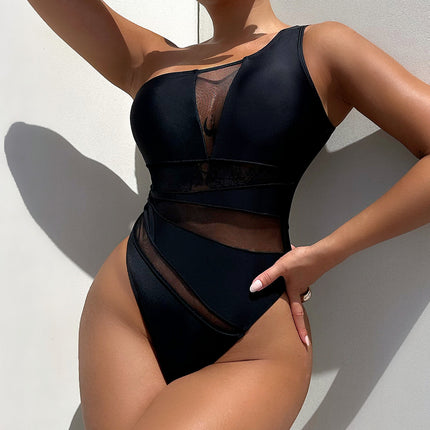 One-Shoulder Sleeveless One-Piece Swimsuit - Image 1