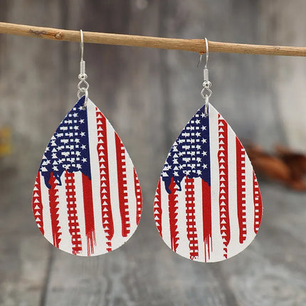 PU Leather US Flag Teardrop Shape Earrings - Image 3