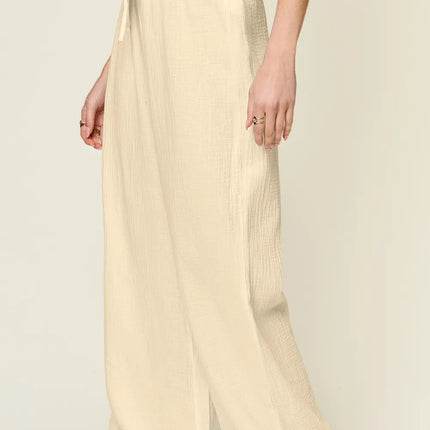 Double Take Full Size Texture Drawstring Wide Leg Pants - Image 11