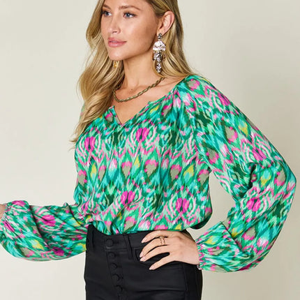 Double Take Full Size Printed Balloon Sleeve Blouse - Image 23