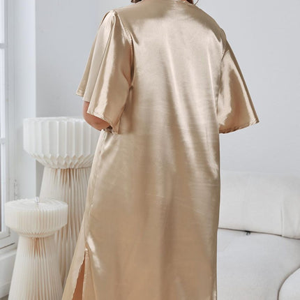 Plus Size Flutter Sleeve V-Neck Side Slit Night Gown - Image 8