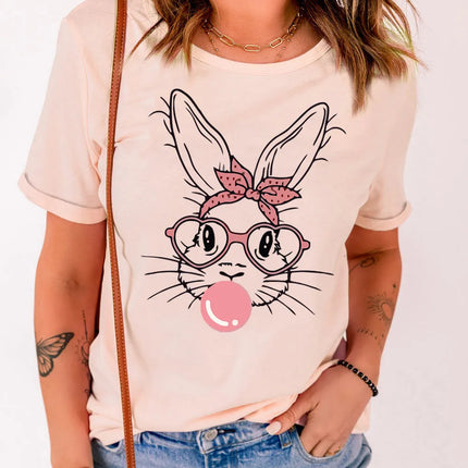 Rabbit Graphic Round Neck Short Sleeve T-Shirt - Image 3