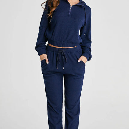 Drawstring Half Zip Hoodie and Joggers Active Set - Image 2