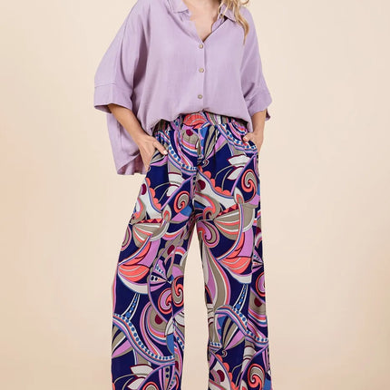 Mittoshop Abstract Print Elastic Waist Wide Leg Pants - Image 6