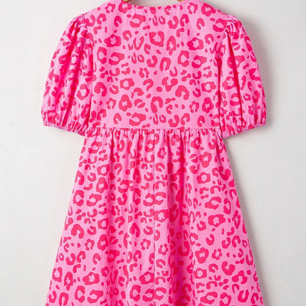 Leopard Tie Front Puff Sleeve Dress - Image 4