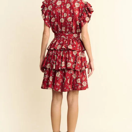 Davi & Dani Ruffle Flutter Sleeve Tie Belt Tiered Mini Dress - Image 10