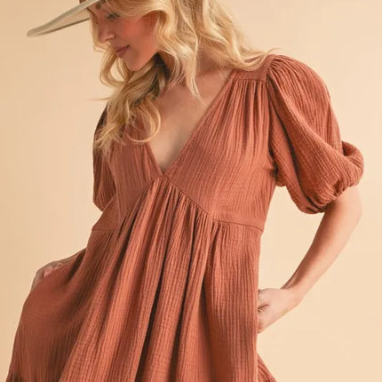 Aemi+Co Tied Back Ruffled Short Sleeve Mini Dress - Image 5