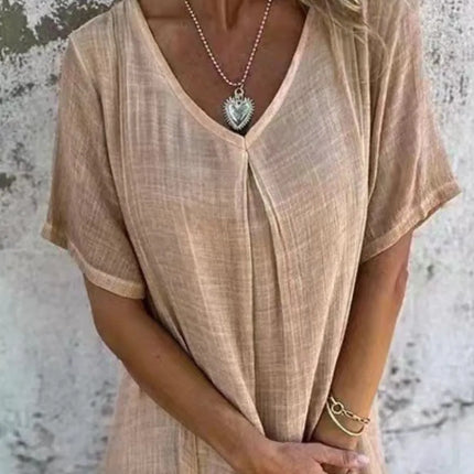 Full Size V-Neck Short Sleeve Midi Dress Plus Size - Image 18