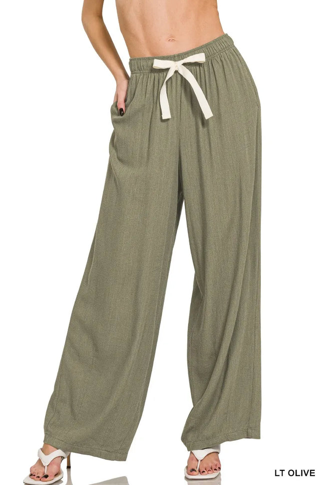 Zenana Linen Drawstring Pants