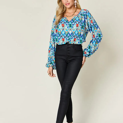 Double Take Full Size Printed Balloon Sleeve Blouse - Image 5