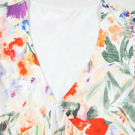 Floral Double Ruffle Sleeve V Neck Mini Dress - Image 7