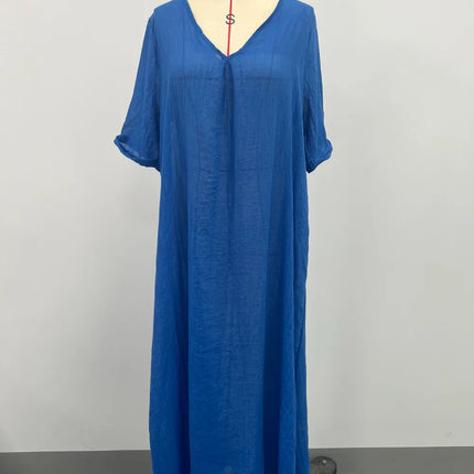 Full Size V-Neck Short Sleeve Midi Dress Plus Size - Image 4