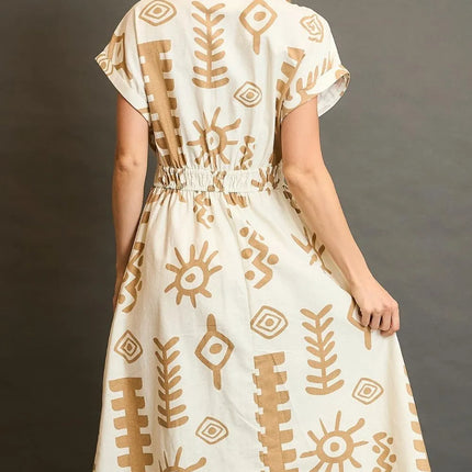 Umgee Full Size Abstract Print Elastic Waist Midi Dress Plus Size - Image 2