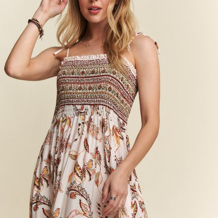 ADORA Smocked Printed Square Neck Tie Shoulder Cami Dress - Image 2