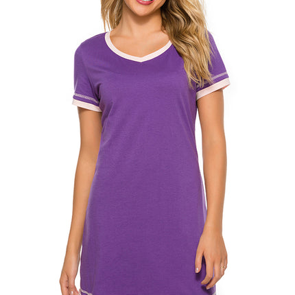 Contrast Trim Short Sleeve Lounge Dress - Image 28