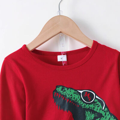 Dinosaur Round Neck Long Sleeve Top and Distressed Pants Set - Image 3
