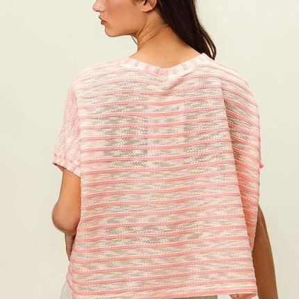 BiBi Braid Striped Short Sleeve Round Neck T-Shirt - Image 2