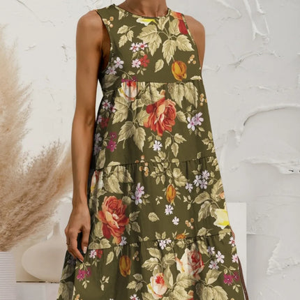 FAM-FAM Tiered Printed Round Neck Sleeveless Dress - Image 7